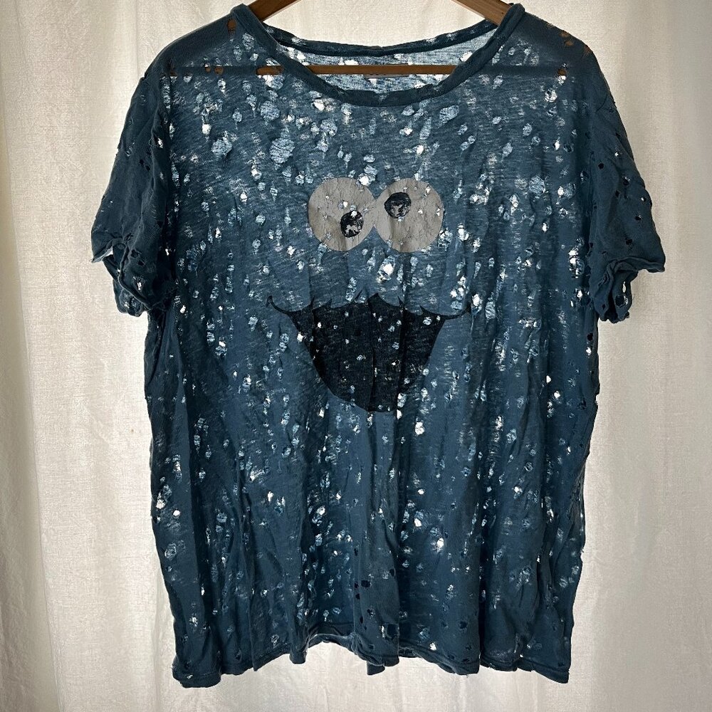 Lauren Moshi Distressed Cookie Monster Tee - Size L
